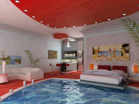 WOW -get out of bed- instantly swim in the morning?!!! Girls Dream Bedroom, Pool Bedroom, Living Pool, Dream Bedrooms, Bedroom Pictures, Bedroom Photos, Dream House Rooms, Awesome Bedrooms, Dream Rooms