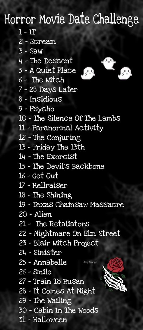 List of Halloween movies for date nights in October with your significant other October Horror Movie List 31 Days, Horror Movie Date Night Ideas, Movies Names List, List Of Scary Movies, Horror Date Night, Top 10 Horror Movies List, Horror Movies To Watch On Netflix Scary, Horror Movie Watch List, Date Night Movies List