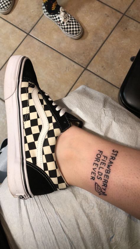 Brit Pop Tattoo, Strawberry Fields Tattoo, Subtle Beatles Tattoo, The Beatles Inspired Tattoos, The End Beatles Tattoo, Strawberry Fields Forever Tattoo, In My Life Tattoo Beatles, Beatles Tattoo, Beatles Inspired Tattoos