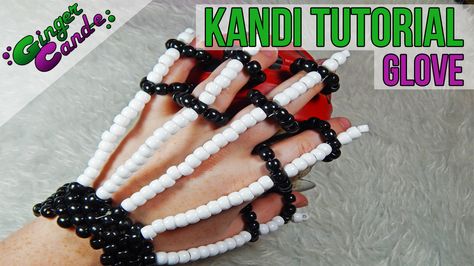 Kandi Skeleton Hand, Kandi Glove Tutorial, Kandi Glove, Kandi Cuff Tutorial, Kandi Tutorial, Kandi Crafts, Rave Art, Skeleton Gloves, Kandi Mask