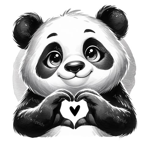 Fowl Language Comics, Panda Clipart, Eyes Clipart, Watercolor Cartoon, Black And White Clipart, Panda Drawing, Family Clipart, Panda Lindo, Heart Clipart