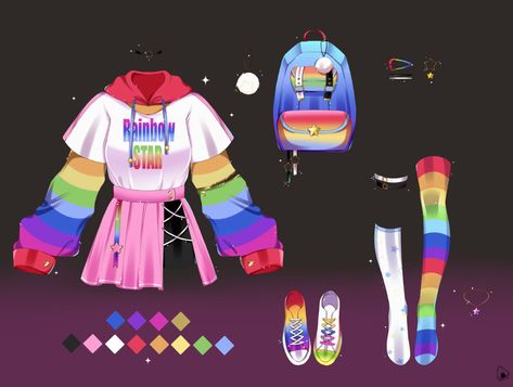 Outfit ADOPT OPEN! by OnigirisamaHEHE on DeviantArt Manga Clothes, Start Drawing, Clothing Sketches, Art Outfits, Clothing Design Sketches, Rainbow Outfit, Anime Inspired Outfits, Drawing Anime Clothes, Dress Design Sketches