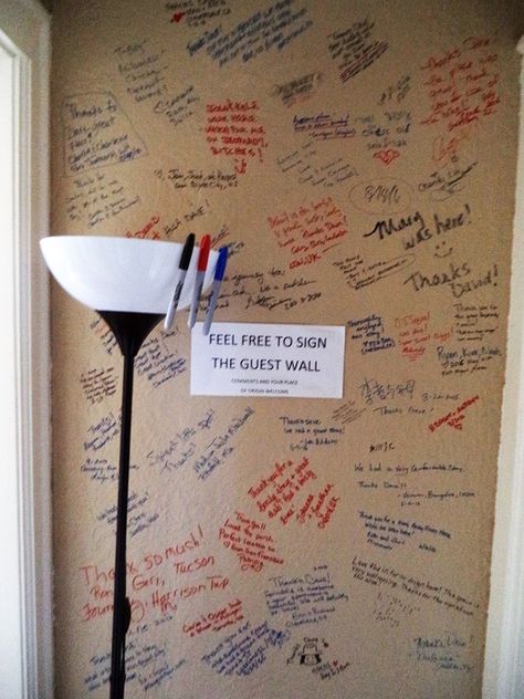 My Tip For Great Reviews.....The Guest Wall - We are your AirBnB hosts forum! Fun Airbnb Wall, Creative Airbnb Ideas, Airbnb Selfie Wall, Fun Airbnb Decor, Air Bnb Guest Book Ideas, Airbnb Instagram Wall, Colorful Airbnb, Dream Airbnb, Cool Airbnb