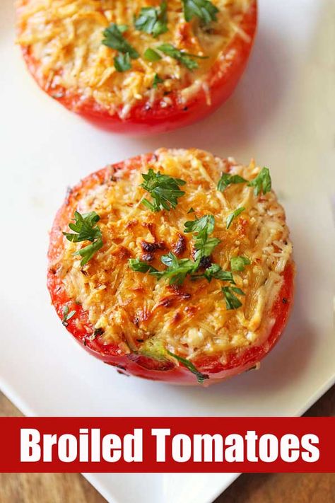 Easy Broiled Tomatoes with Parmesan | Healthy Recipes Tomatoes With Parmesan Cheese, Broiled Tomatoes With Cheese, Broiled Tomatoes Parmesan, Tomatoes For Breakfast, Breaded Tomatoes Recipe, Broiled Tomatoes, Fresh Cheese Recipe, Baked Tomato Recipes, Tomato Side Dishes