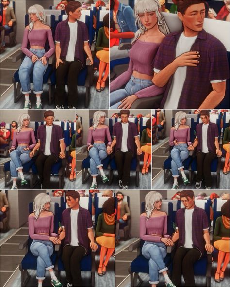 Sims 4 Airplane, Pose Sims 4, Family Posing, Maxis Match, Sims Cc, Couple Posing, Sims 4, Flight, Two By Two