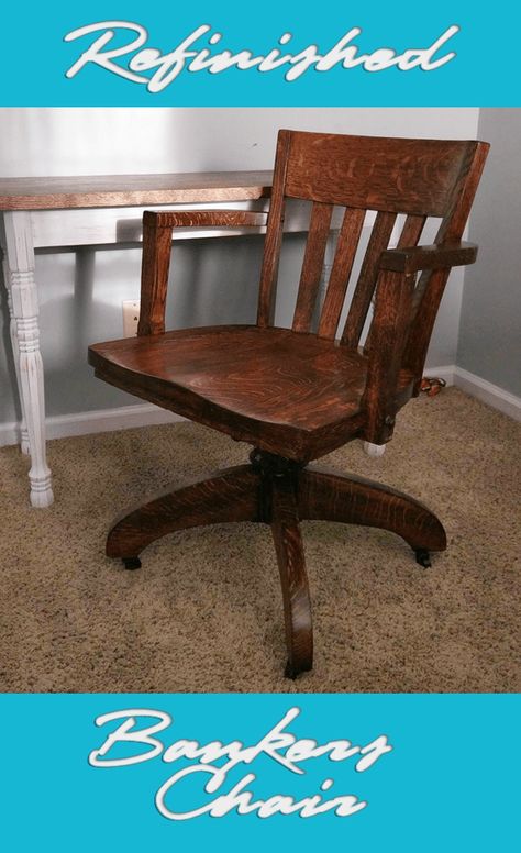 refinished bankers chair_Pinterest Bankers Chair Makeover, Wooden Office Chair, Comfy Office Chair, Bankers Chair, Cottagecore Living, Wooden Office, Office Chair Cushion, Wall Shelf Decor, Oak Desk