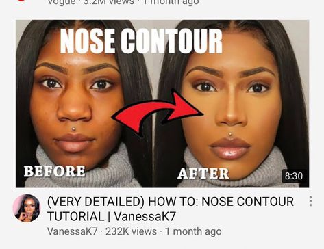 Broad Nose Contour, Small Nose Makeup Tutorial, How To Contour Wide Nose, Aquiline Nose Contour, Contouring Nose Shapes, Nose Contouring Black Women, Contour Wide Nose, Wide Nose Contouring, Contour Nose Smaller