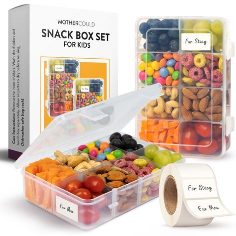 Introducing our Mothercould Snack Box Set for Kids! Our snack box is made of high-quality, BPA-free materials that are dishwasher-safe for easy cleaning. It features a durable and secure design to keep food fresh and mess-free. The set also includes 100 dissolvable labels for easy tracking and organization of your child's snack items. With 8 adjustable compartments, packing a variety of snacks for your kids has never been easier. The multipurpose design is perfect for storing trinkets, crafts, a Travel Snacks, Snack Containers, Star Food, Snack Items, Food Storage Containers Organization, Snack Box, Container Set, Bento Box Lunch, Clean Dishwasher