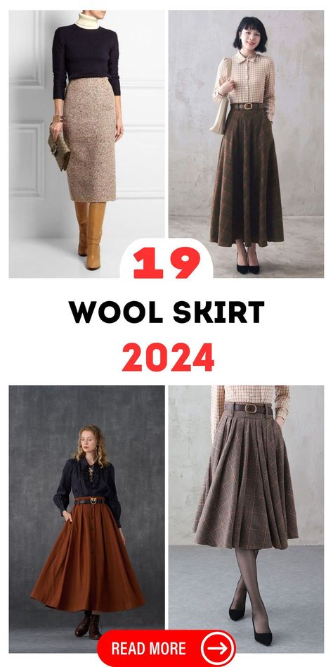 Stay trendy and warm with a wool skirt outfit winter short style. These chic and cozy skirts are perfect for pairing with tights and boots, offering both comfort and fashion. Wool Skirt Outfit Fall, Tan Wool Skirt Outfit, Gray Wool Skirt Outfit, Skirts With Boots For Winter, Winter Outfits With Skirts And Boots, Vintage Skirt Outfit Retro, Camel Skirt Outfit Winter, Wool Pencil Skirt Outfit, Woolen Skirt Outfit Winter