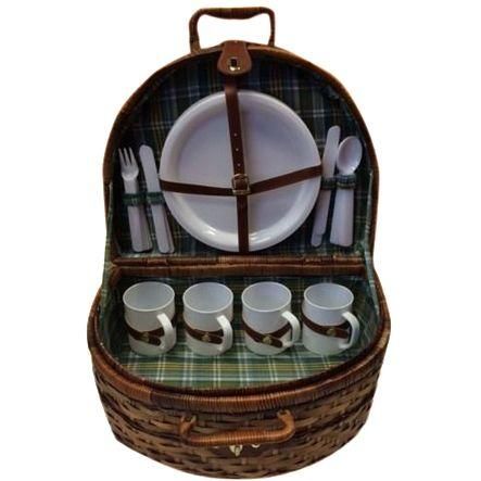 This darling wicker picnic basket comes with a complete 4 set of dishes. For Sale $62.00 - Contact for more product information. Apple Crates, Wicker Picnic Basket, Basket With Handles, Food Basket, Basket Liners, Picnic Set, Small Side Table, Affordable Decor, Autumn Cozy