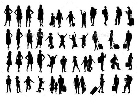 Watercolor Family, Walking People, Silhouette People, Silhouette Template, Vector People, Silhouette Stencil, People Sitting, Figure Drawing Reference, People Illustration