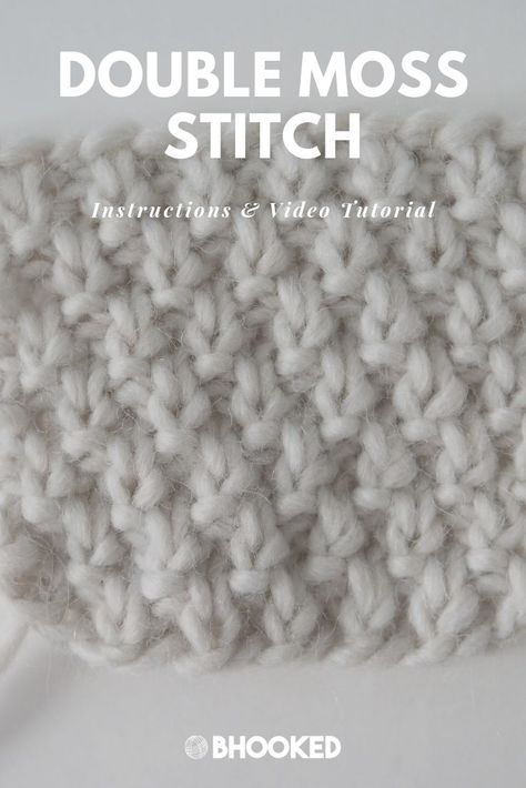 Bhooked Knitting, Double Moss Stitch, Types Of Knitting Stitches, Knit Stitches For Beginners, Knitting Stitches Tutorial, Knitting Group, Knitting Tips, Stitch Guide, Chunky Knits