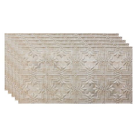 Fasade Regalia 4.03 ft. x 2.03 ft. Glue-Up Vinyl Ceiling Tile in Gray | Wayfair Vinyl Ceiling, Metal Ceiling Tiles, Metal Glue, Tin Ceilings, Faux Tin Ceiling, Faux Tin Ceiling Tiles, Tin Panel, Faux Tin, Tin Tiles