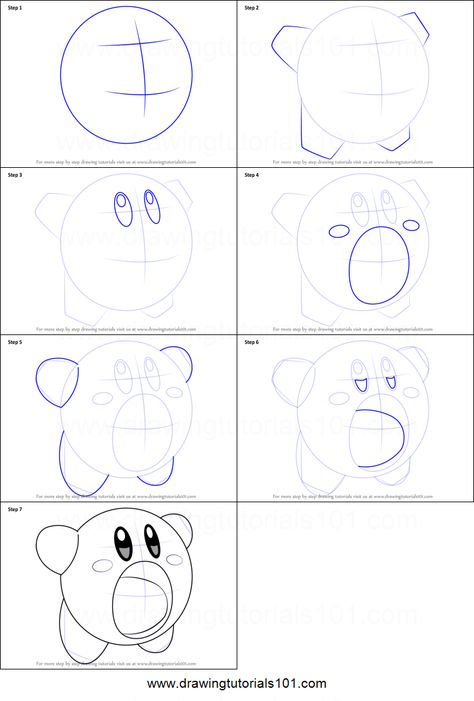 How to Draw Yellow Kirby from Kirby Printable Drawing Sheet by DrawingTutorials101.com Kirby Easy Drawing, How To Draw Kirby Step By Step, Kirby Drawing Reference, Kirby Coloring Pages Free Printable, How To Draw Kirby, Kirby Drawings Easy, Kirby Printable, Kirby Sketch, Yellow Kirby