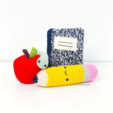 School Edition (DIGITAL EBOOK) – Knotmonster Teacher Crochet Gifts Patterns, Things To Crochet For Teachers, Crochet School Supplies, Crochet Pencil Toppers, Grandma Era, Crochet Teacher Gifts, Crochet Kingdom, Crochet Pencil, Memorial Beads