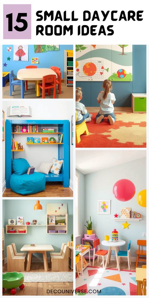 Maximize your daycare space with these 15 small room ideas! 🌟 Discover creative layouts, storage solutions, and playful designs that make the most of every inch while keeping kids happy and engaged. Daycare Center Layout, Small Daycare Room Ideas, Daycare Design Ideas, Daycare Room Ideas, Daycare Spaces, Daycare Rooms, Small Room Ideas, Daycare Room, Bright Color Schemes