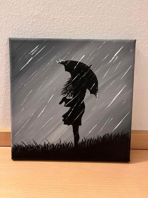 Dark Theme Painting Ideas, Painting That Shows Emotion, Easy To Paint Watercolor, Emotional Paintings Easy Acrylic, Half And Half Painting Ideas, Gloomy Painting Ideas, Rainy Painting Easy, Grey Paintings Canvas, Camping Painting Ideas