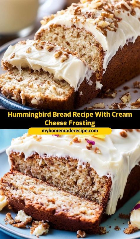 This hummingbird bread recipe with cream cheese frosting is the best bread for a tropical-inspired dessert. Packed with bananas, pineapple, and pecans, it’s the ultimate hummingbird bread for a sweet treat Hummingbird Bread Recipe, Hummingbird Bread, Recipe With Cream Cheese, Apple Fritter Bread, Cream Cheese Topping, Best Bread, Hummingbird Cake, No Rise Bread, Sweet Treats Recipes