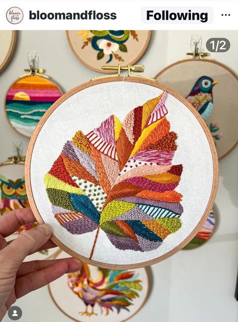 Landscape Embroidery, Embroidery Stitches Beginner, Feather Embroidery, Simple Hand Embroidery Patterns, Abstract Embroidery, Embroidery Wall Art, Fabric Embellishment, Hand Embroidery Patterns Flowers, Embroidery Works