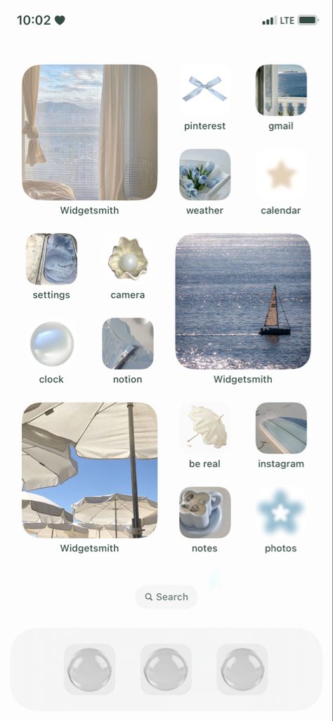 Aesthetic Blue Ocean Wallpaper, Beachy Blue Aesthetic, Blue White Homescreen, Beachy Widgets Aesthetic, Coastal Granddaughter Home Screen, Coastal Ios14 Homescreen, Beachy Homescreen Layout, Beachy Homescreen Ideas, Beachy Iphone Layout