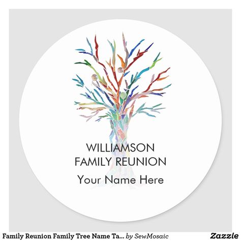 Family Reunion Family Tree Name Tag Reunion Name Tags, Name Tag Sticker, Tree Name, Tree Family, Tag Sticker, Rainbow Tree, Tree Stickers, Personalized Invitations, Fathers Day Cards