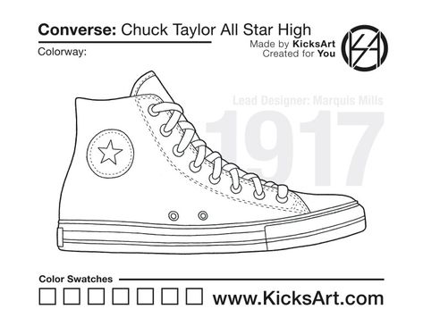 Converse Chuck Taylor All Star High - KicksArt Converse Coloring Page, All Star Desenho, Converse Template, Converse Shoes High Top, Converse Drawing, Shoe Drawings, Converse Embroidery, Converse Design, Sneakers Sketch