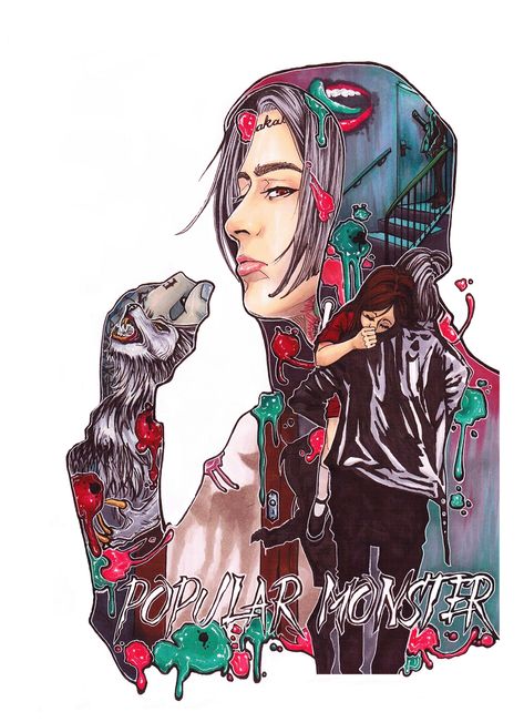 Drawing from me. popular monster Popular Monster, Reverse Coloring, Cat Pokemon, Alternative Artists, Ronnie Radke, Inspired Tattoos, Halestorm, Werewolf Art, I Still Love Him