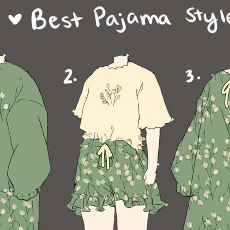 Mochipan on Instagram: "Help! I want to start making pajamas but I need to know what type you guys prefer! Please leave your favorite style below! If it isn't here, please tell me what it is :) #kawaii #cottagecore #indiedesigner #smallbrand #fairycore #fashiondesigner #meadowcore #summerdress #goblincore #pajamas #forestcore #kawaiiartist #kawaiiaesthetic #pastelaesthetic" Guy Pajamas Aesthetic, Punk Pajamas, Cottage Core Pajamas, Cottagecore Pjs, Fantasy Pajamas, Pajama Drawing, Pajama Outfit Ideas, Cute Pajamas Aesthetic, Cottagecore Loungewear