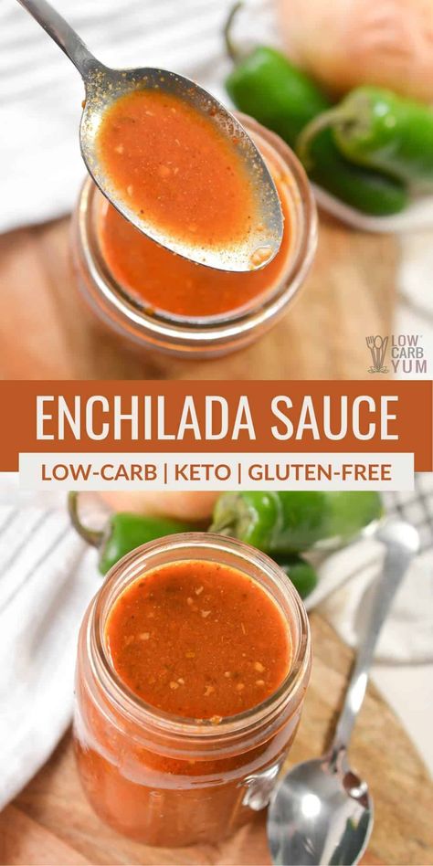 This keto enchilada sauce is the perfect sauce to accompany your Mexican-inspired dishes. The best part about it is that it takes only 10 minutes to make! Keto Enchilada Sauce, Keto Enchiladas, Gluten Free Enchiladas, Low Carb Enchiladas, Recipes With Enchilada Sauce, Keto Sauces, Low Carb Mexican, Homemade Enchilada Sauce, Homemade Enchiladas