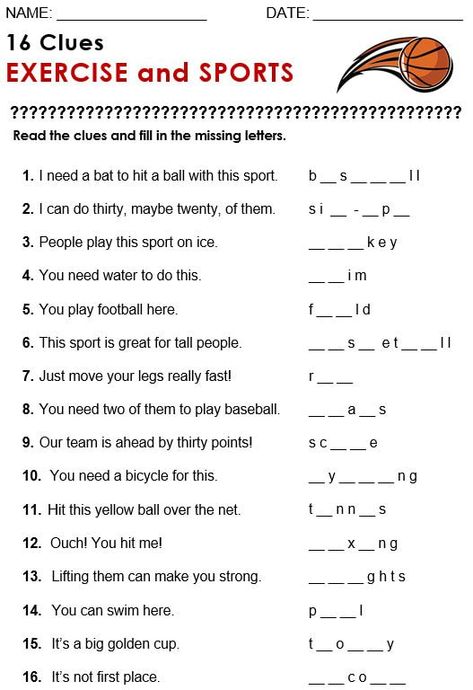 Exercise and Sports - All Things Topics Physical Education Worksheets, Sport Activities, Sports Worksheets For Kids, Sports Lesson Plans, Sport English, Sports Quiz, Sports Activities For Kids, Vocabulary Exercises, Physical Education Activities