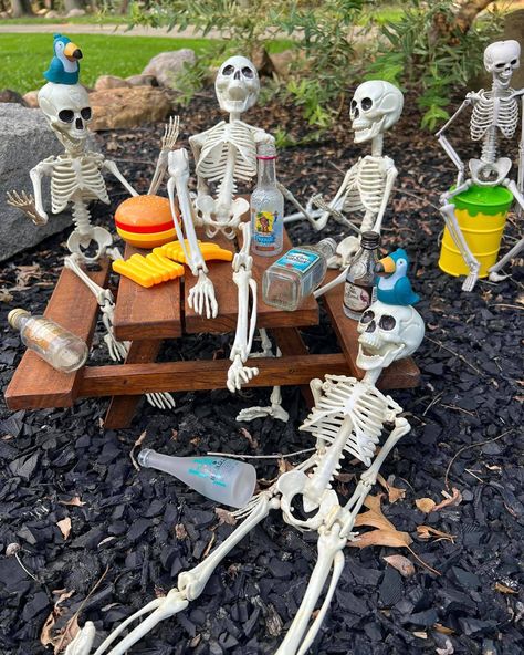 Why did the skeletons throw a picnic? Because they wanted to bone appétit! 💀🍔 Having a grave time! #SkeletonPicnic #HealyWoods #HauntedWalk #SpookySeason #HalloweenPuns Graveyard Picnic, Halloween Puns, A Picnic, Skeleton, Bones, Yard, Quick Saves