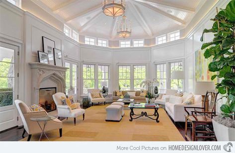 15 Mansion Living Room Ideas Overflowing with Sophistication | Home Design Lover Octagon Living Room, Large Living Room Furniture, Mansion Living Room, Fancy Living Rooms, Mansion Living, High Ceiling Living Room, Living Room Ceiling, Luxury Homes Interior, Traditional Living