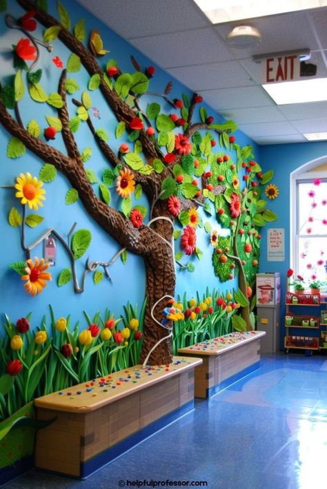 25 Classroom Wall Decoration Ideas (2024) Preschool Entrance Ideas, Preschool Classroom Wall Decor Ideas, Classroom Mural Ideas, Decorating Classroom Walls, Classroom Wall Decoration Ideas, Kindness Tree, Classroom Wall Decoration, Classroom Art Display, Decorating Classroom