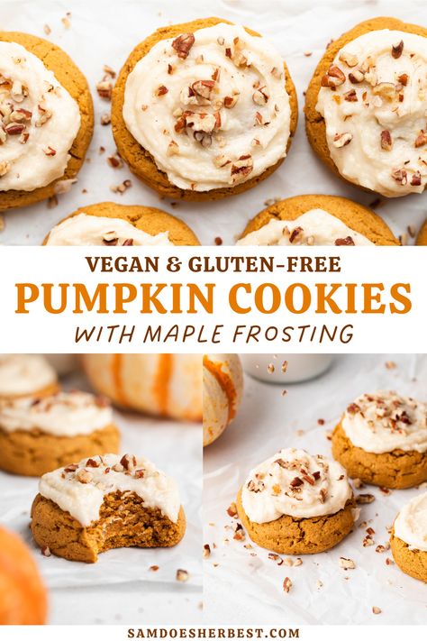 Gluten Free Pumpkin Cookies, Vegan Pumpkin Cookies, Pumpkin Spices, Maple Frosting, Vegan Pumpkin Recipes, Pumpkin Spice Cookies, Gluten Free Pumpkin, Vegan Pumpkin, Pumpkin Cookies