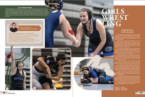 Wrestling Yearbook Spread, Yearbook Mods, Girls Wrestling, Yearbook Spreads, Yearbook Ideas, Idea Board, Strong Girls, Album Design, Yearbook