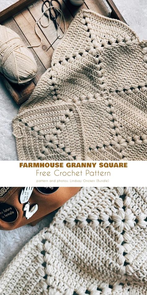 Farmhouse Granny Square Ideas and Free Pattern Farmhouse Granny Square, Granny Square Pattern Free, Sunburst Granny Square, Granny Blanket, Crochet Granny Square Blanket, Haken Baby, Crochet Simple, Crochet Granny Square, Granny Square Blanket