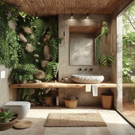 Wallpaper Decor Ideas, Modern Zen Bathroom, Wallpaper Design Ideas, Garden Bathtub, Bathroom Lighting Ideas, Earthy Home, Restroom Design, Hotel Inspiration, Modern Home Interior Design