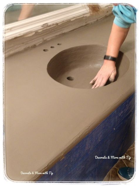 DIY CONCRETE OVERLAY VANITY COUNTER TOP - Decorate & More with Tip Diy Concrete Overlay, Concrete Overlay Countertops, Bathroom Concrete Countertops, Countertop Overlay, Painting Bathroom Countertops, Bathroom Countertops Diy, Cement Countertops, Cement Bathroom, Concrete Shower