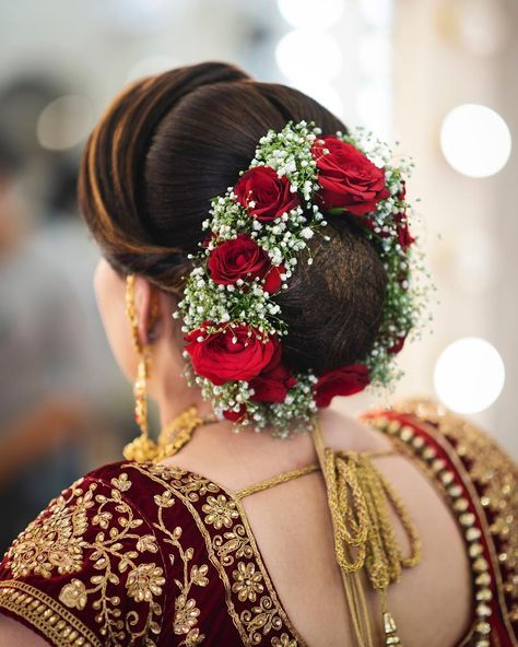 Top 15 Floral Bun Hairstyles for Brides this Wedding Season - K4 Fashion Side Bun Hairstyles, Braid Videos, Wedding Bun, High Bun Hairstyles, Flower Bun, Wedding Bun Hairstyles, Bridal Bun, Bridal Hair Buns, Indian Wedding Hairstyles