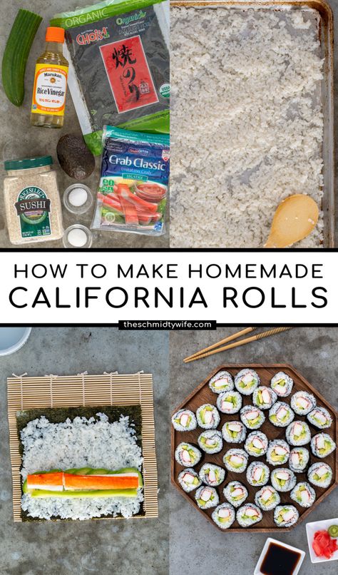 California Roll Sushi Recipe, Homemade California Rolls, California Roll Recipe, California Sushi Rolls, California Roll Recipes, Homemade Sushi Rolls, Crab Avocado, Crab Sushi, California Roll Sushi