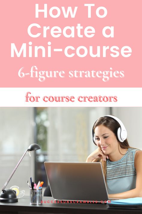 Photo of a woman sitting in front a laptop smiling with white headphones on her head Mini Course Ideas, Canva Learning, Course Template, Business Talk, Digital Course, Course Launch, Online Course Creation, Create Online Courses, Successful Business Tips