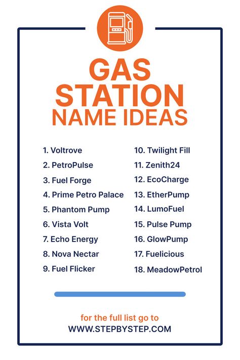 Gas Station Name Ideas Business Name Generator, Name Generator, Name Ideas, Gas Station, Business Names, Money Maker, Creative Business, Start Up, Give It To Me