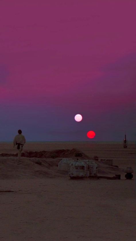 wookiee-monster2: Binary Sunset - Luke Skywalker on Tatooine - "I'm just an empty void waiting to be filled"... Binary Sunset, Star Wars Wallpaper Iphone, Star Wars Background, Star Wars Tattoo, Star Wars Wallpaper, Star Wars Pictures, Star Wars Images, Galaxy Art, Sunset Wallpaper