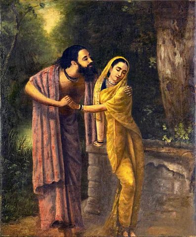 Arjun And Subhadra by Raja Ravi Varma | Buy Posters, Frames, Canvas & Digital Art Prints | Small, Compact, Medium and Large Variants Ravivarma Paintings, Living Room Indian, Ravi Varma, Expensive Paintings, Raja Ravi Varma, Moonlight Painting, Academic Art, Large Art Prints, Religious Paintings