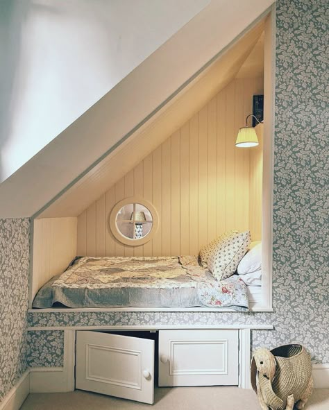 Attic Transformation, Small Attic Bedroom, Attic Bedroom Storage, Secret Passage, Attic Makeover, Bed Nook, Attic Bedroom Designs, Small Attic, Bedroom Corner