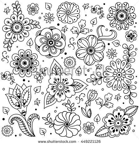 Pattern Doodle, Doodle Flowers, Hand Drawn Elements, Doodle Art Flowers, Mehndi Style, Floral Doodle, Doodle Inspiration, Doodle Style, Vector Flowers