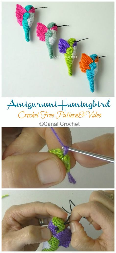 Amigurumi Humingbird Crochet Free Pattern [Video] - Crochet & Knitting Hummingbird Crochet, Crochet Bird, Crochet Bird Patterns, Crochet Garden, Butterfly Tutorial, Crochet Birds, Pola Amigurumi, Crochet Animals Free Patterns, Crochet Butterfly