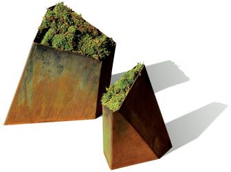 Element Planter by Planterworx. Three sizes and three colours. I love these two in this corten steel.  $210.00 Architectural Planters, Large Outdoor Planters, Corten Steel Planters, Metal Planter Boxes, Modern Patio Furniture, Cerámica Ideas, Patio Planters, Steel Planters, Organic Art