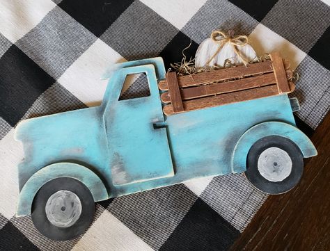 Blank wooden truck. Dollar tree. Fall. Blue truck. Pumpkin. Painted. Handmade. Ideas. Crafts. Pumpkin Painted, Pumpkins Diy, Truck Crafts, Fall Blue, Truck Diy, Fall Decor Dollar Tree, Dollar Tree Fall, Wooden Truck, Blue Truck