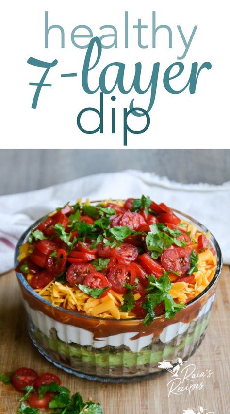 Healthy 7-Layer Dip Healthy 7 Layer Dip, 6 Layer Dip, 5 Layer Dip Mexican, 7layer Dip, 7 Layer Dip Recipe, Mexican Layer Dip, Chocolate Chip Cookie Cheesecake, 7 Layer Dip, Seven Layer Dip